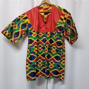 African Dishaki Shirt Homemade Kenti Print Double Wax‎ Block Aztec Pattern